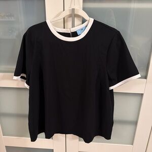 CeCe Black Top with White Contrast Neckline